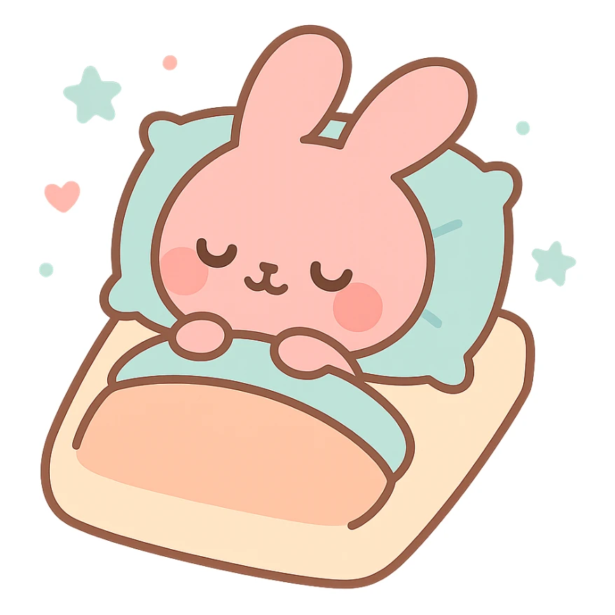 pink bunny sleeping on pillow and bed sticker