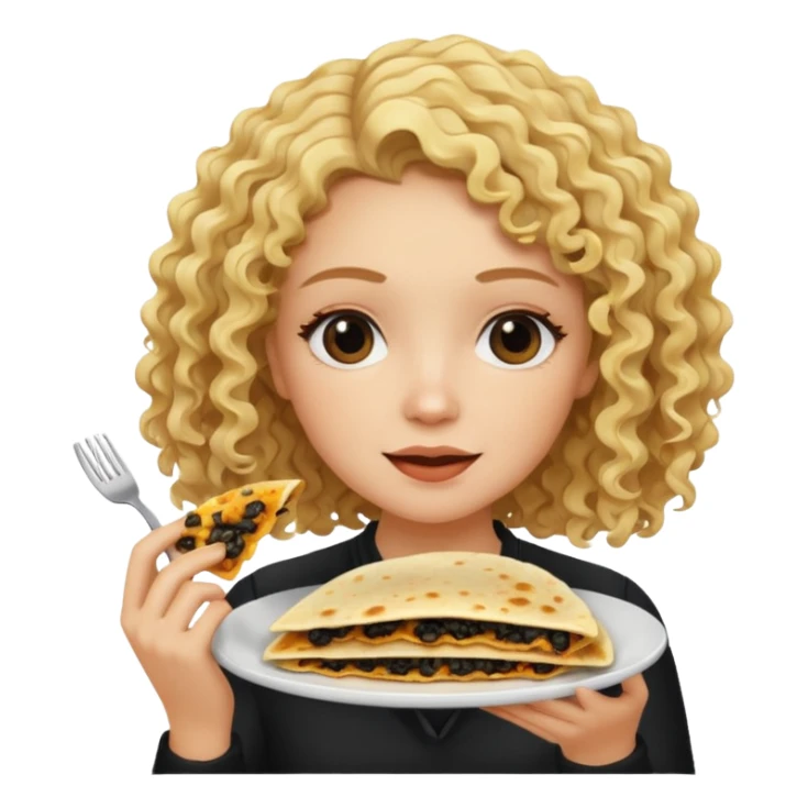 mujer con pelo rubio rizado comiendo quesadillas quemadas negras  sticker