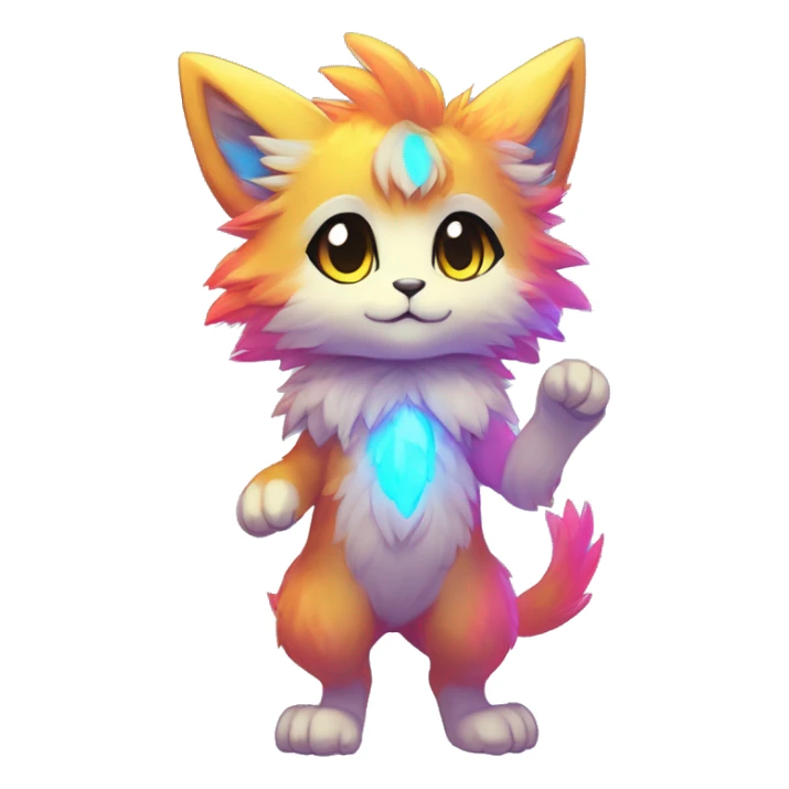 Anthro Fluffy Cool Cute Magical Elemental Shiny Colorful Neon Vibrant Colors Sparkle Kemono-style Chibi Fantasy-Animal-Fakémon-Pokémon-Hybrid Fur Sona Aesthetic Full Body sticker