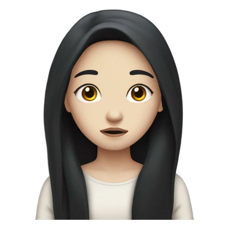 Pale girl with long black hair sad sticker