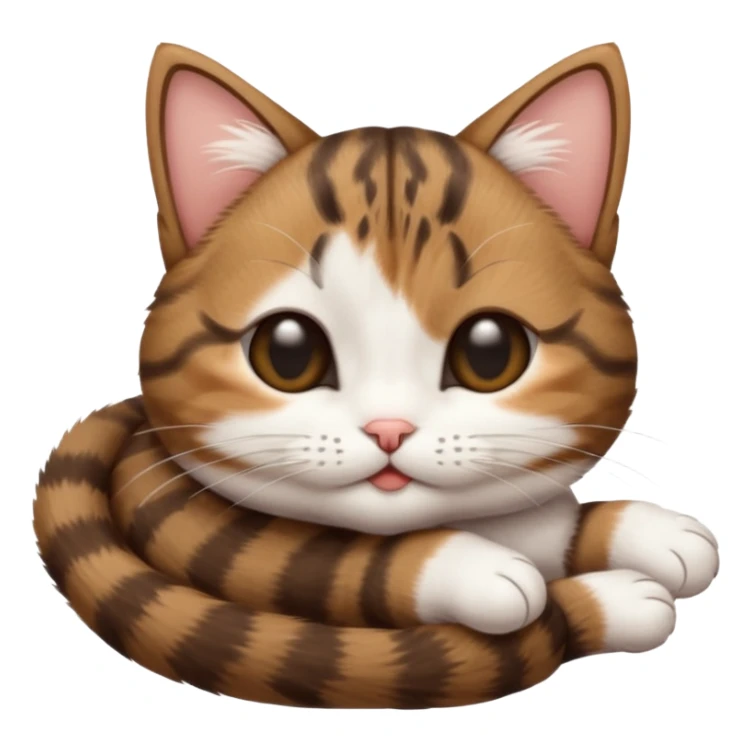 dark brown tabby and white small cat in funny positions upside down with eyes closed sticker