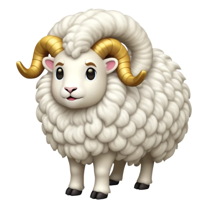 cinematic-[ram]-realistic-full-body-standing-emoji,-tail-flicking-lazily,-head-tilted-dramatically,-curly-[white]-fur,-simplified-yet-realistic-focused-features,-highly-detailed,-glowing-with-an-almost-sarcastic-glow sticker