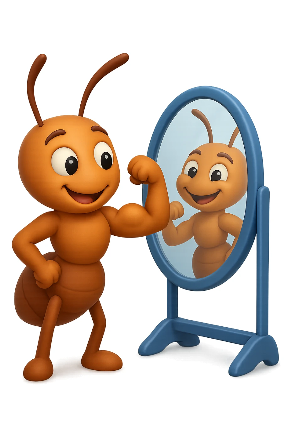 EMOJI STILE IPHONE 3D DI una formica che si guarda allo specchio felice e sicura di sè mentre contrae il suo bicipite muscoloso, fagli anche la parte bianca degli OCCHI, non solo la pupilla sticker