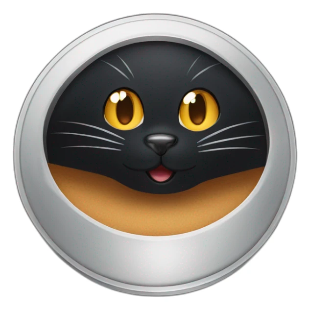 a big black cat with brown eyes holds a lid in his mouth sticker