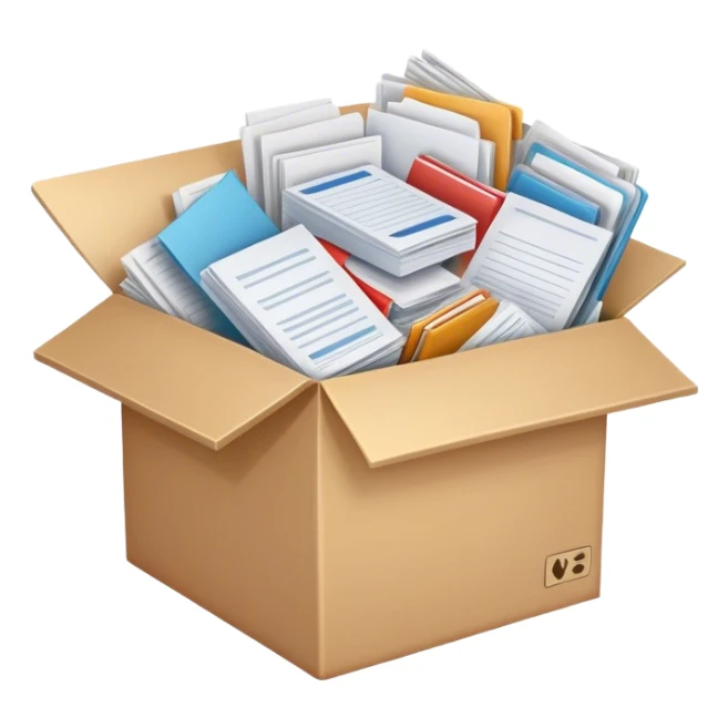 a huge box bursting with a lot of documents and papers sticker