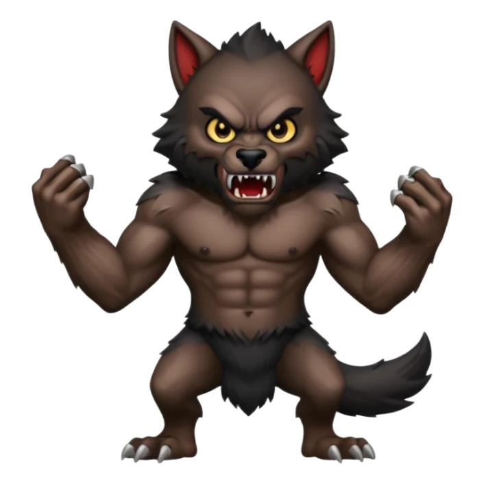 Create an emoji of Werewolf half bodied till waist sharp nails angry face black sticker