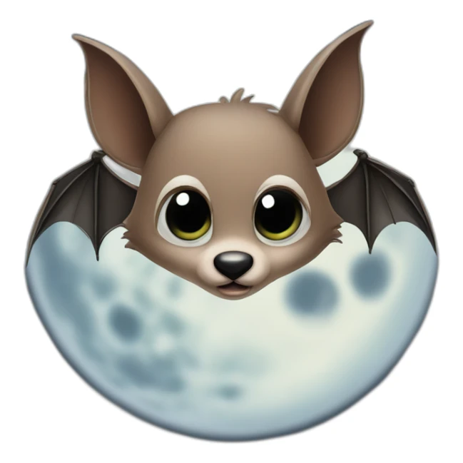 cute flying bat big doe cartoon eyes in front of realistic full moon sticker