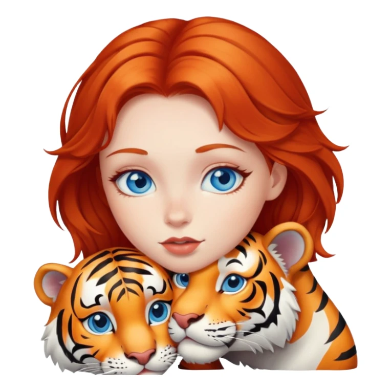 blue-eyed redhead girl kissing tiger sticker