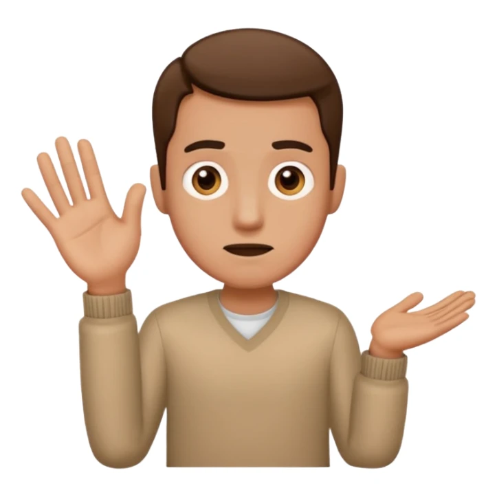 Confused guy with a 6 above his left hand and a 7 above his right hand sticker