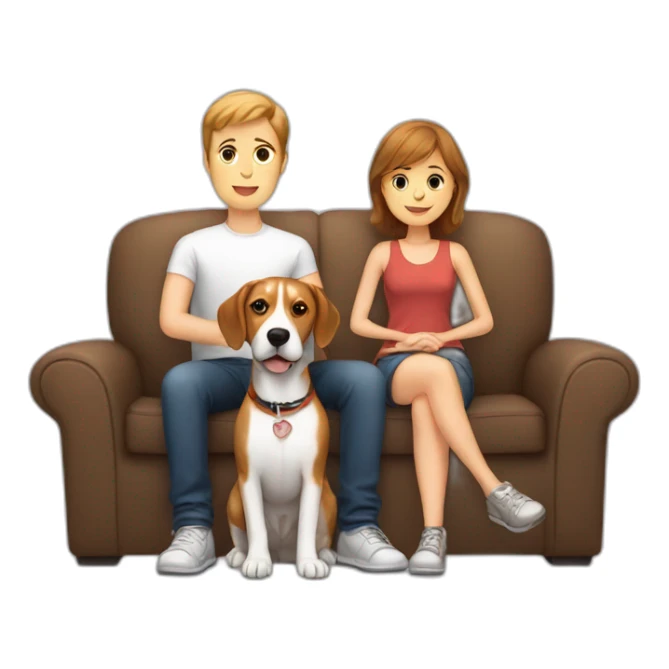Brown hair White boy and girl with beagle Sit on couch sticker