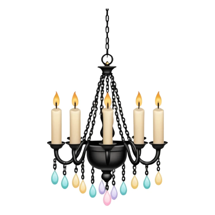 Simple minimalistic hanging chained black Ceiling chandelier with pastel-beige-white candles sticker
