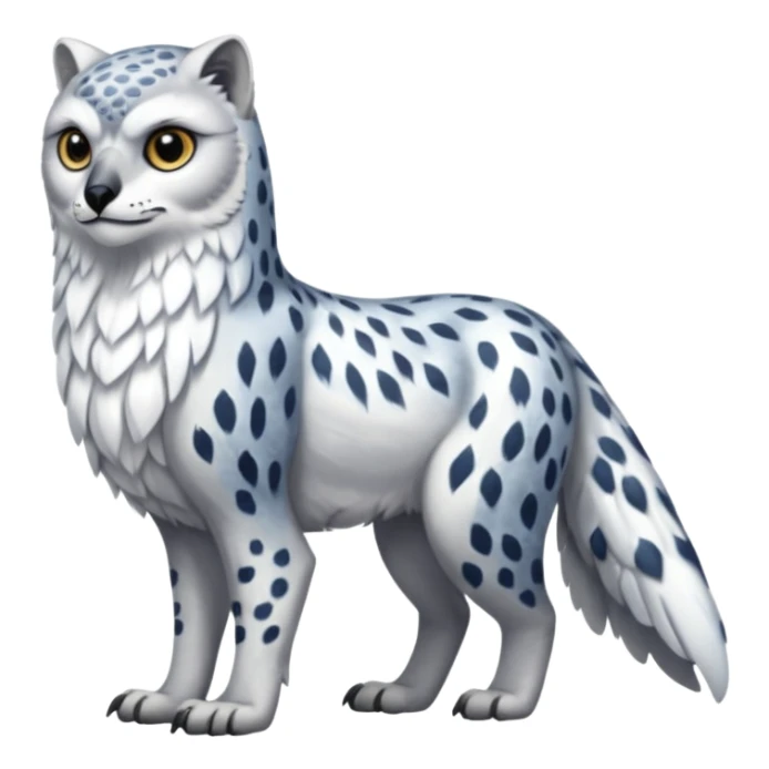 Long-beaked scaly beautiful pretty realistic Gryphon-Griffin-Snow-Leopard-Arctic-Fox-Arctic-Wolf-Snowy-Owl-fusion-hybrid-animal-creature, full body sticker