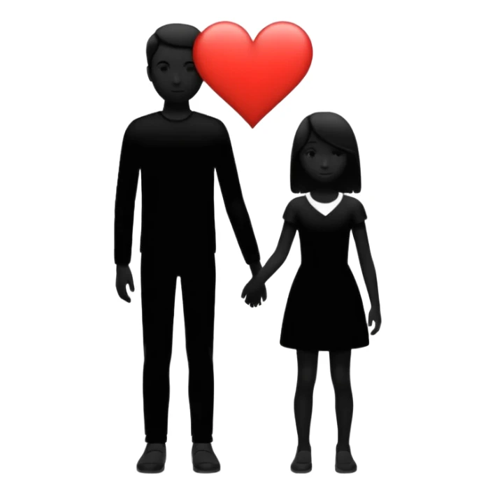 silhouette of two people, one taller, one smaller, with a heart between them sticker