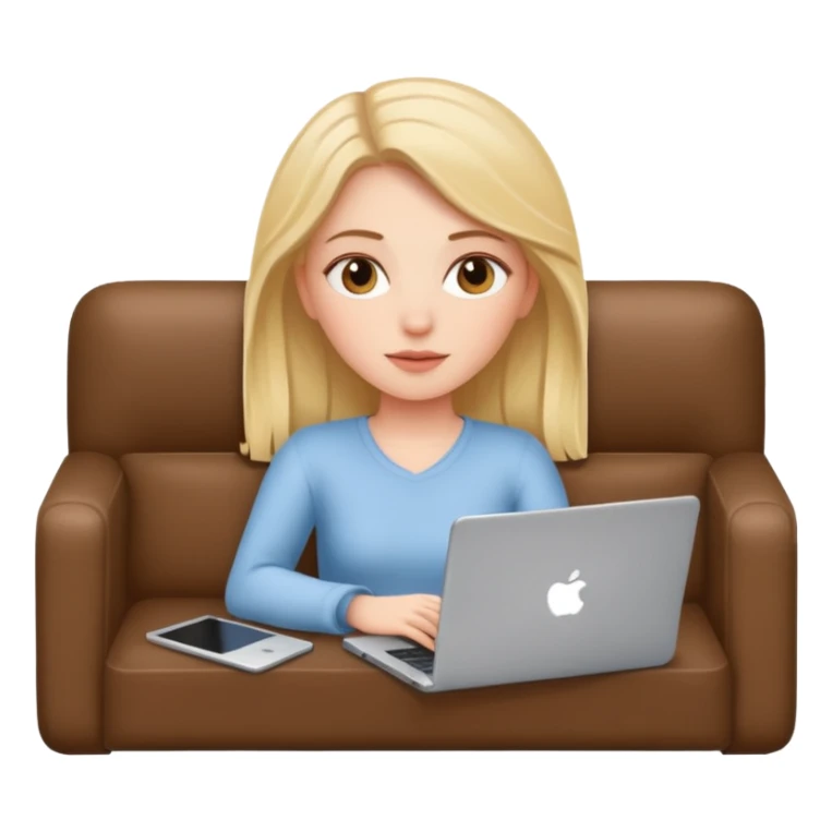 A white girl is lying on a sofa with a laptop sticker