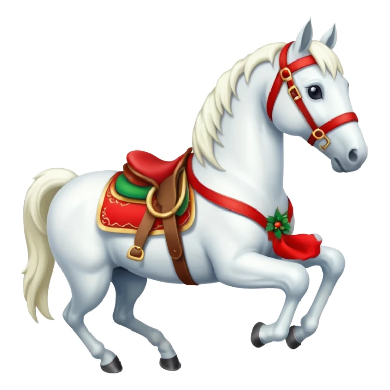 christmas new year's white horse with a red saddle sticker