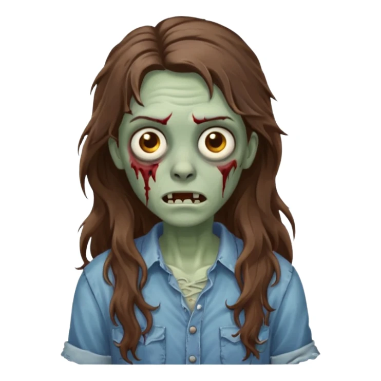 zombie com cabelo ondulado longo marrom e sem franja amigável  sticker