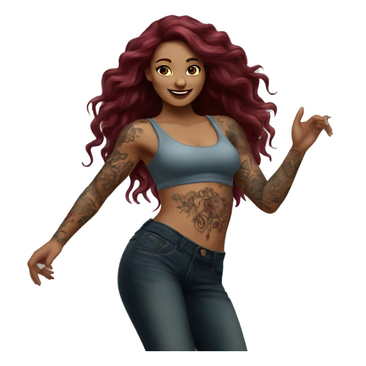 Beautiful tattooed burgundy long haired woman dancing sticker