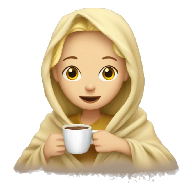 blond girl inside a blanket sipping coffee  sticker