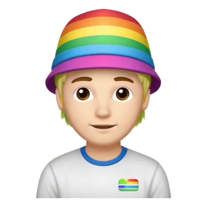 White guy wearing audi shirt and rainbow hat sticker