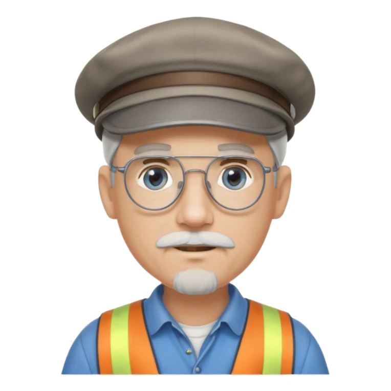 Older cute white male, goatee, grey Irish flat cap, handyman, blue eyes wire rim glasses, goatee sticker