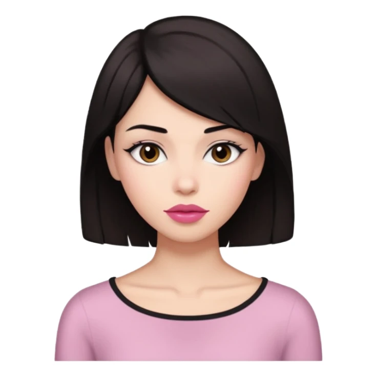 my hair is dark brown almost black, reaching my shoulder. the haircut is wolfcut, pretty lasher hut not thick. slightly pink lips. sticker