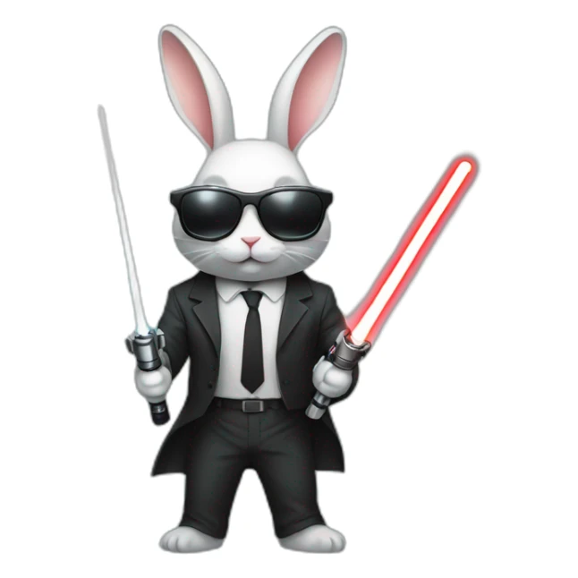 Rabbit with suit and sunglasses and  lightsaber light on sticker