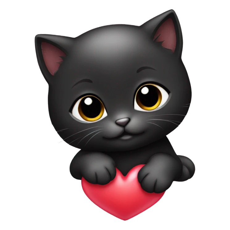 Cute baby black kitten holdig heart sticker