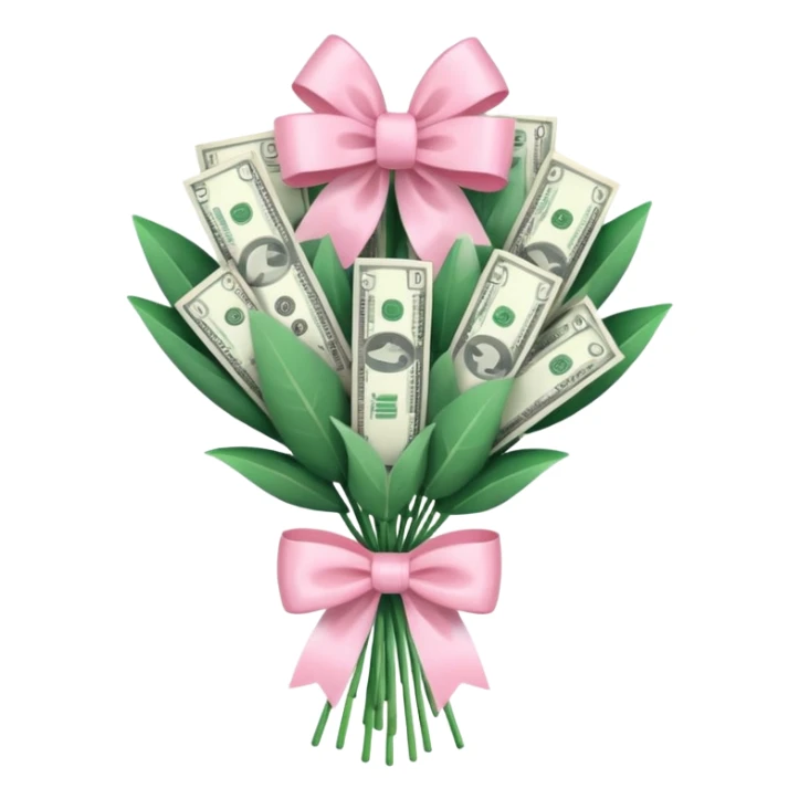 Money bouquet with a light pink bow on it sticker