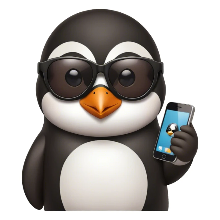 pingüino con lentes de sol tando like a un celular sticker