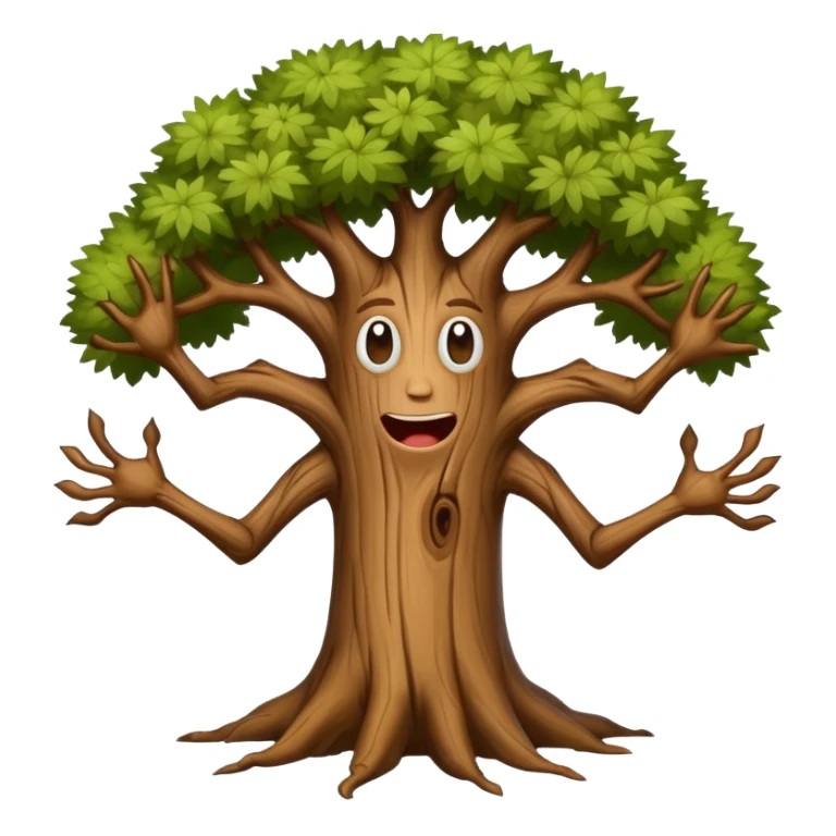 A tree with arms and legs with funny face sticker