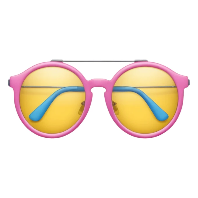 pink sunglasses with different lens, one len blue and the other len yellow sticker