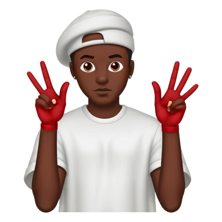 Black guy wearing all red ghosting up gang signs sticker
