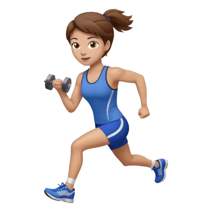one women running and lifting weights. brown hair, light skin, hazel eyes. sticker