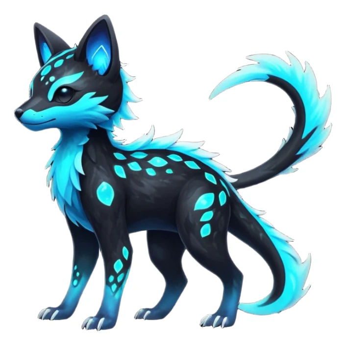 Rare realistic black nebulae shiny sparkly dark-neon glowing bioluminescent edgy badass epic pretty beautiful handsome gorgeous aesthetic colorful vibrant Vernid-Trico-species-Fakemon-creature by LiLaiRa, 4 legs, 1 tail, random markings, (full body) sticker