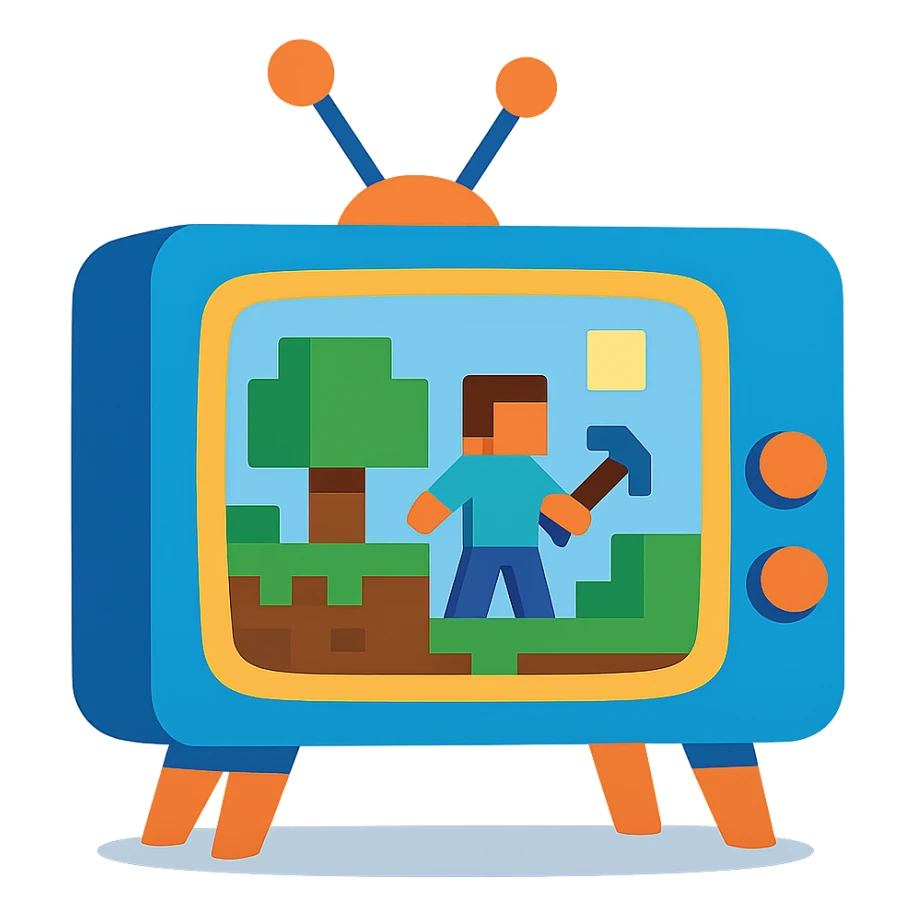 blue television with Minecraft gameplay visible, modern and colorful sticker