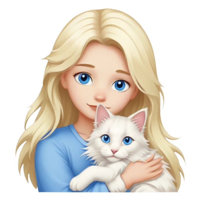 blonde girl blue eyes hugging a white Maine Coon sticker