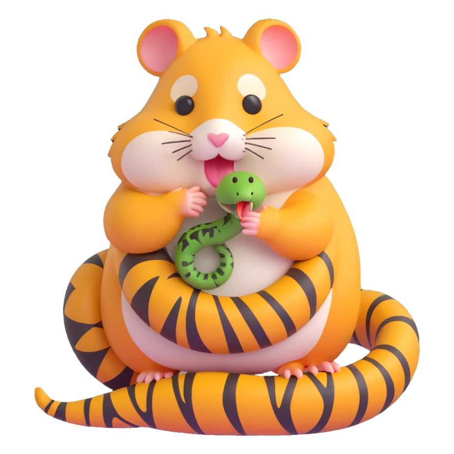hamster kissing a snake, 3D fluent emoji style sticker