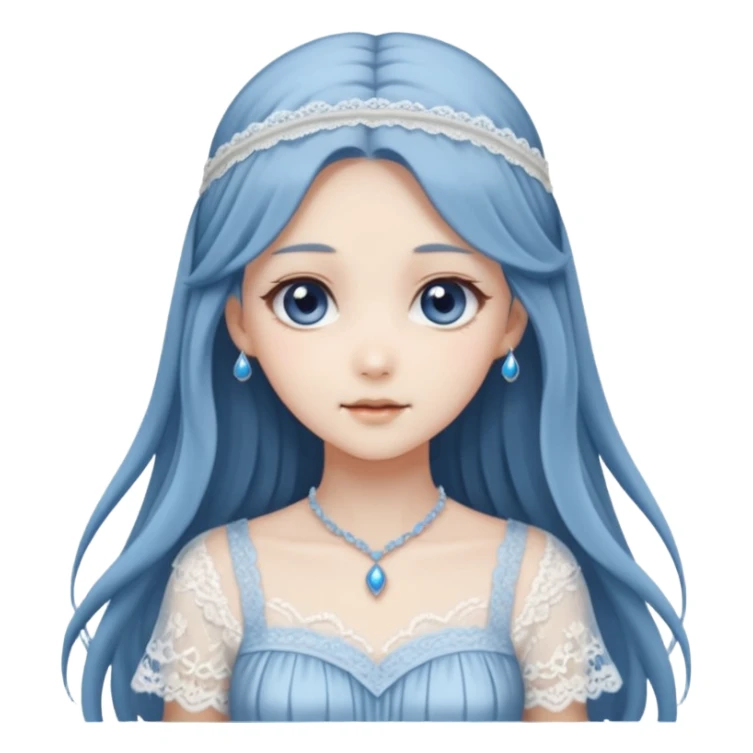 Beautiful shiny pastel transparent translucent Gorgeous spectral dark greyish-blue whitish gloomy spectral Anime Poltergeist Lady with long hair with a beautiful white silky lace dress with a silky lace head band  sticker