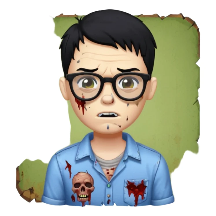 zombie boy with black hair and glasses bitmoji sticker