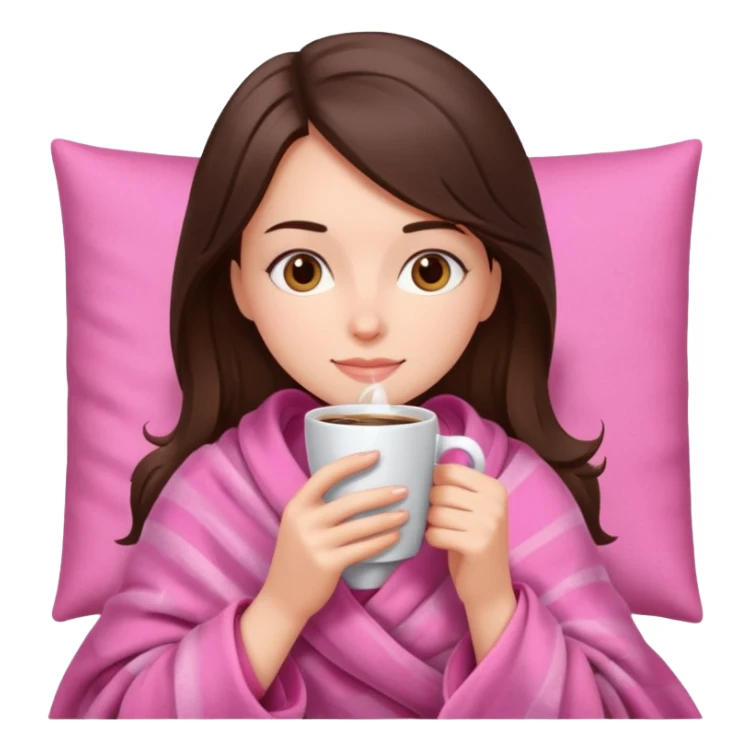Brunette girl in pink blanket drinking coffee sticker