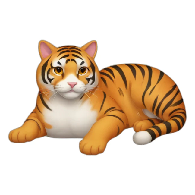 Cat lying on the belly of a tiger sticker