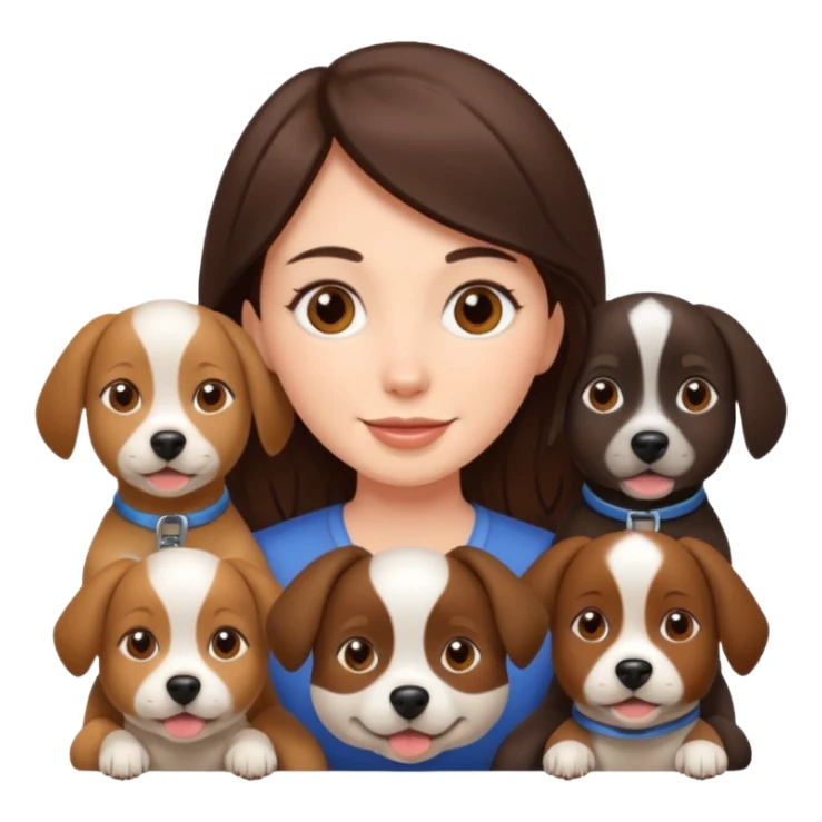 brunette woman surrounded by 4 dogs sticker