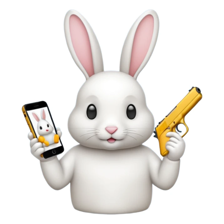 Crea un emoji de un conejo sosteniendo una glok realista de iPhone con  dos alas sticker