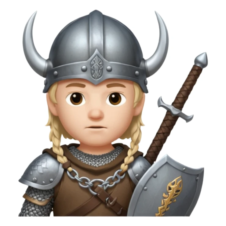 young boy with viking helmet and sword sticker