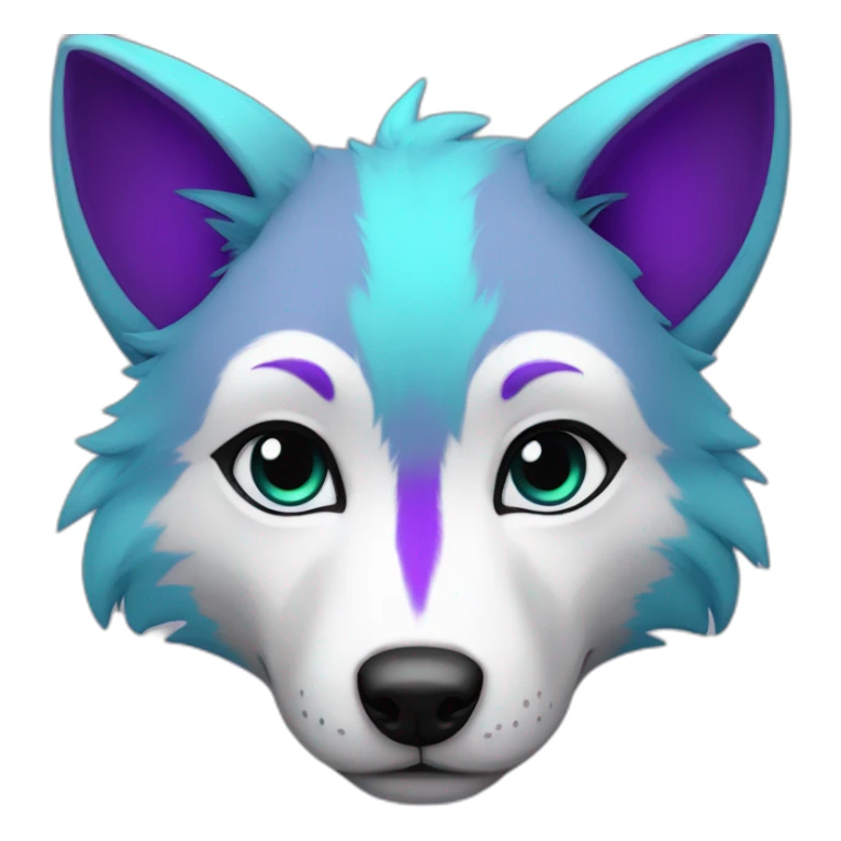 Cyan anthro wolf face with purple markings on cheeks and ears sticker