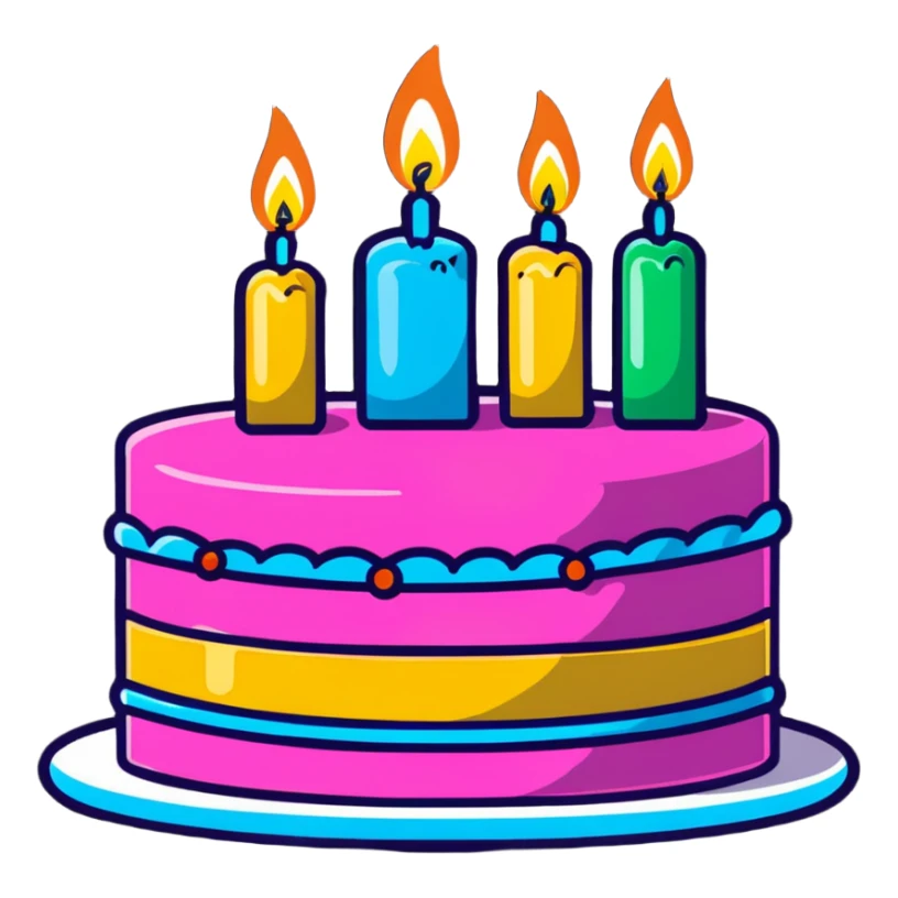 festive birthday cake with candles and party decorations sticker