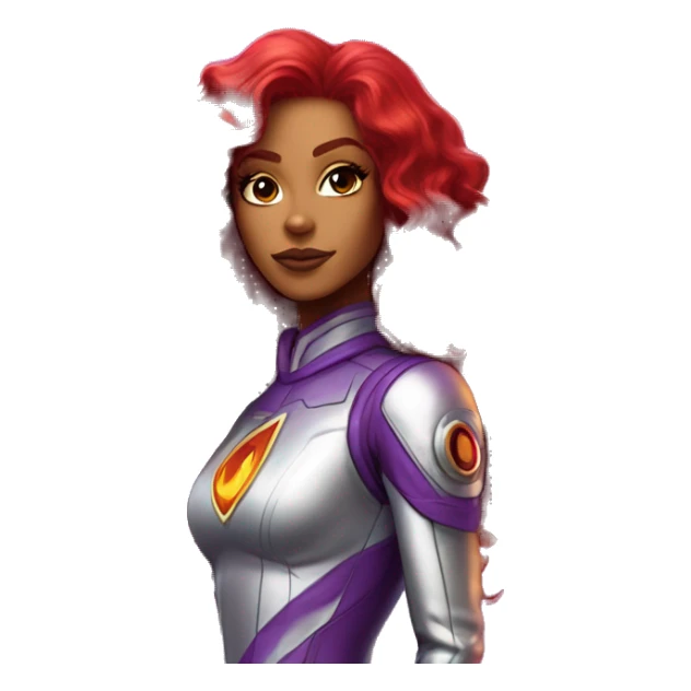 dc comics starfire red burning curly long  hair, purple and silver spacesuit with no helmet   sticker