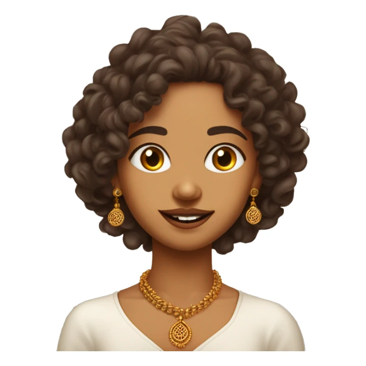 Long curly indian girl with wheatish skin with a golden nose ring. Thin angular face. Sharp jawline and nose. Big lips. With Rudraksha mala in neck. sticker