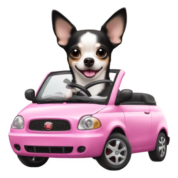 Black and white Chihuahua driving pink Fiat sticker