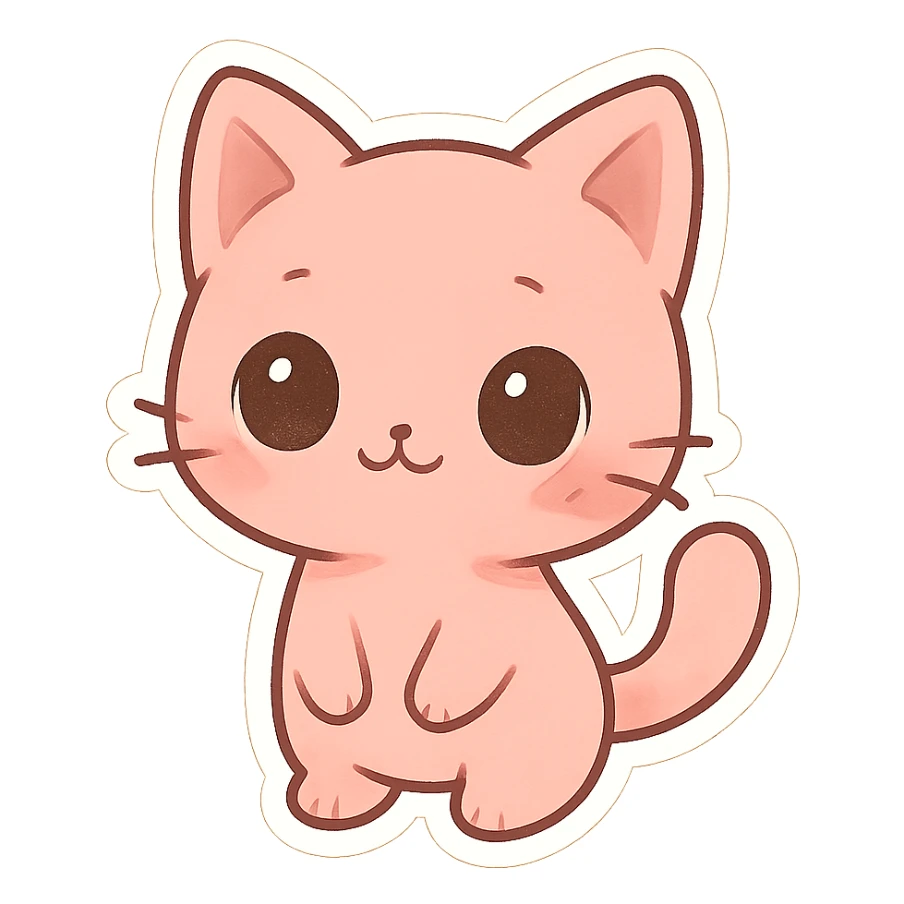 chibi cat, pink, standing, same style as reference, big eyes, cute, sticker style sticker